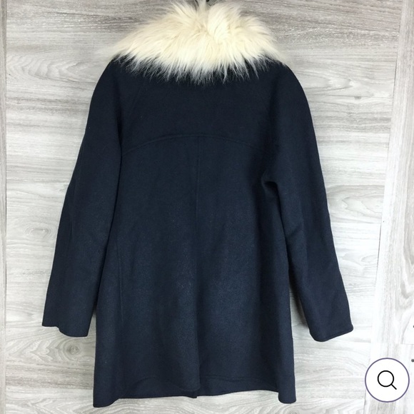 Laundry By Shelli Segal Faux Fur Collar Wool Blend Coat Misty Blue Size M NWT - Picture 8 of 8